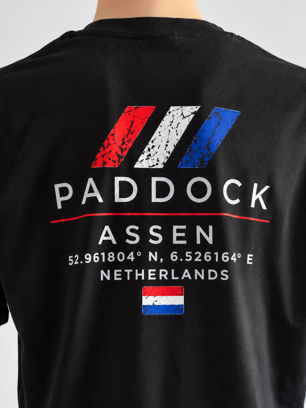 GRYD1 Paddock Assen back print detail on black T-shirt | Black