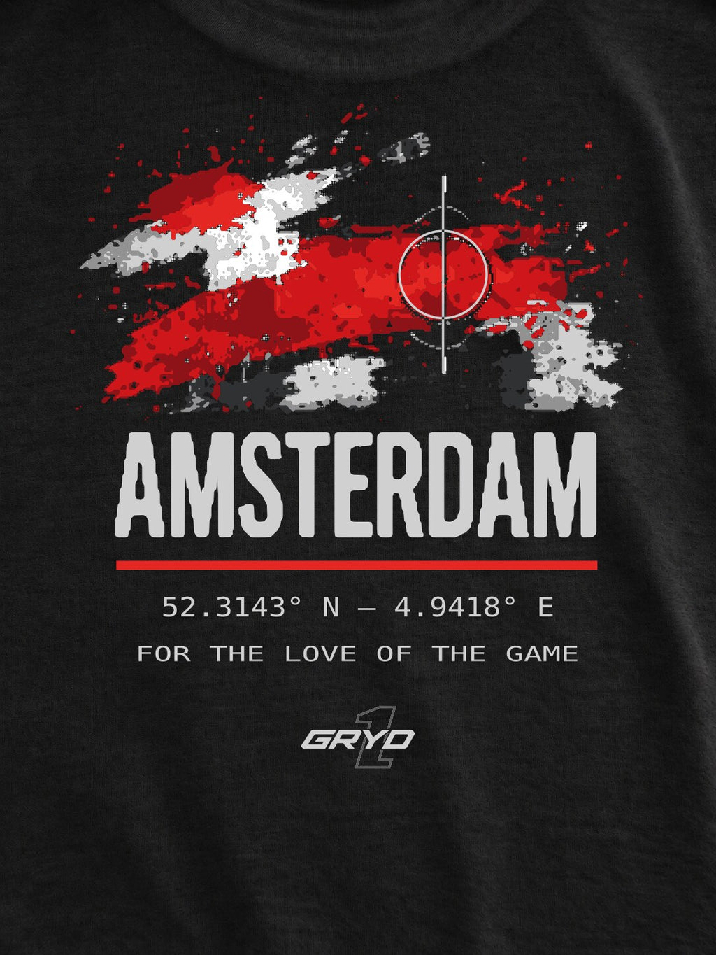GRYD1 Stadium Amsterdam back print detail on black T-shirt | Black