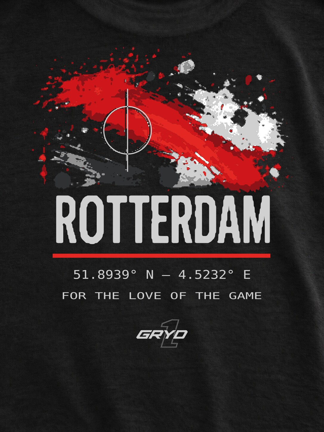 GRYD1 Stadium Rotterdam back print detail on black T-shirt | Black