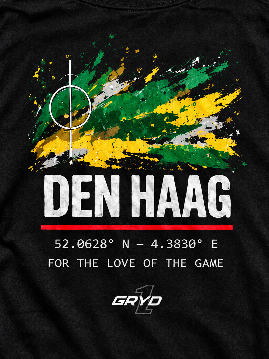 GRYD1 Stadium Den Haag back print detail on black T-shirt | Black