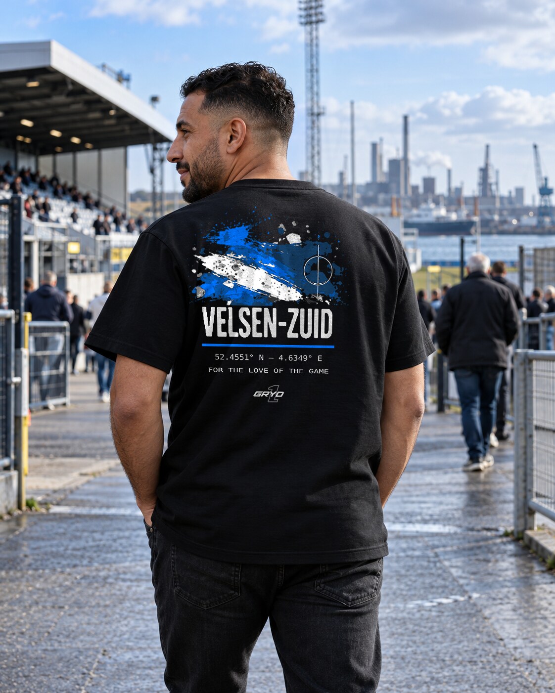 GRYD1 Stadium Velsen-Zuid T-shirt in a football-inspired lifestyle setting | Shared