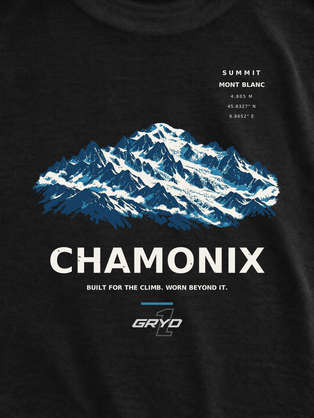 GRYD1 Summit Chamonix back print detail on black T-shirt | Black