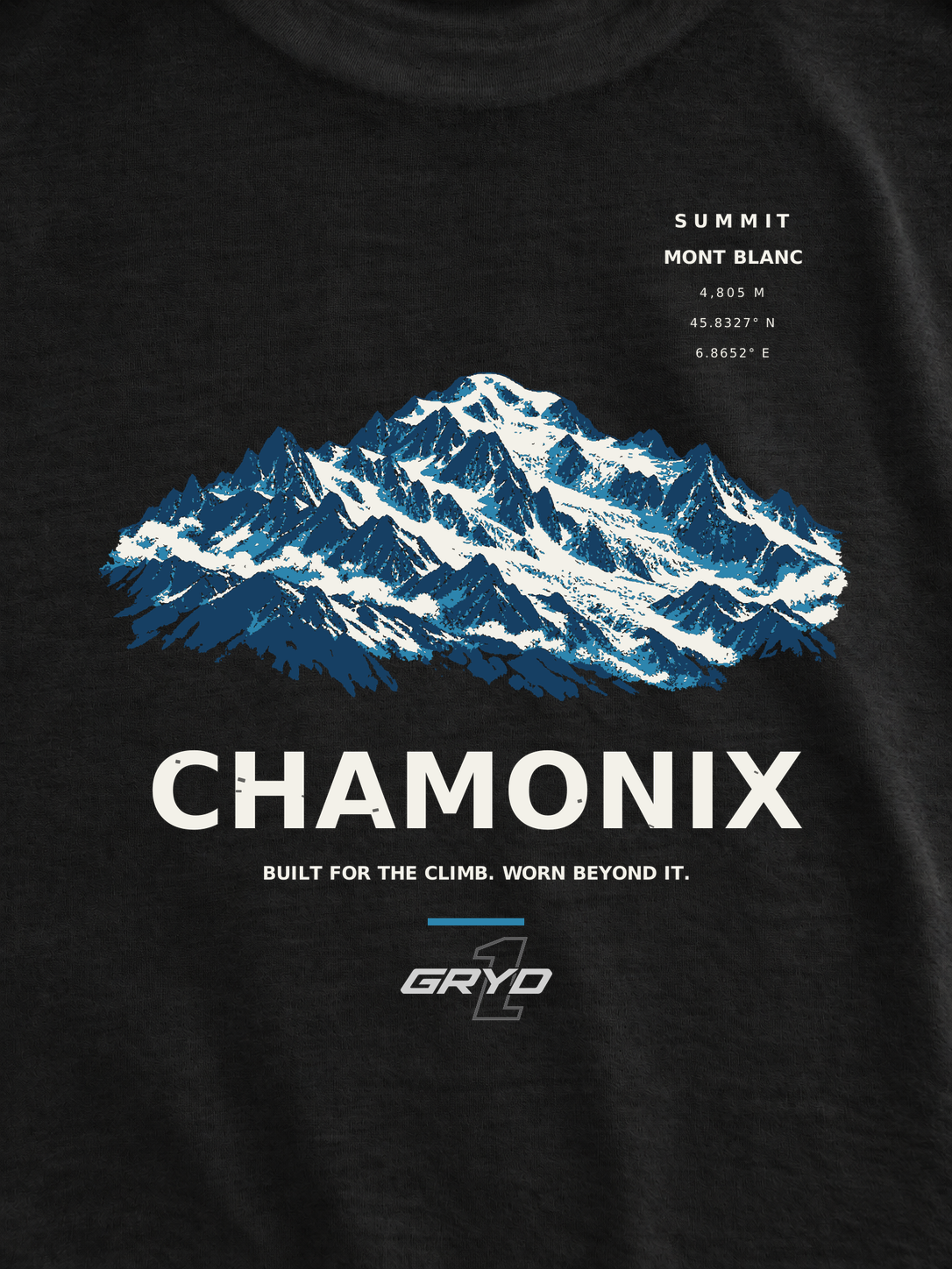 GRYD1 Summit Chamonix back print detail on black T-shirt | Black