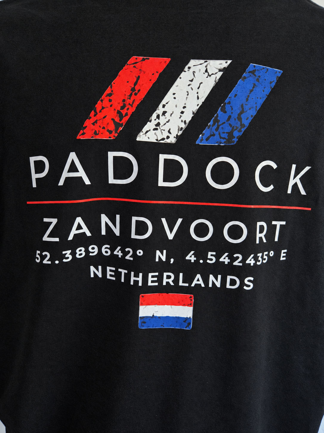 GRYD1 Paddock Zandvoort back print detail on black T-shirt | Black